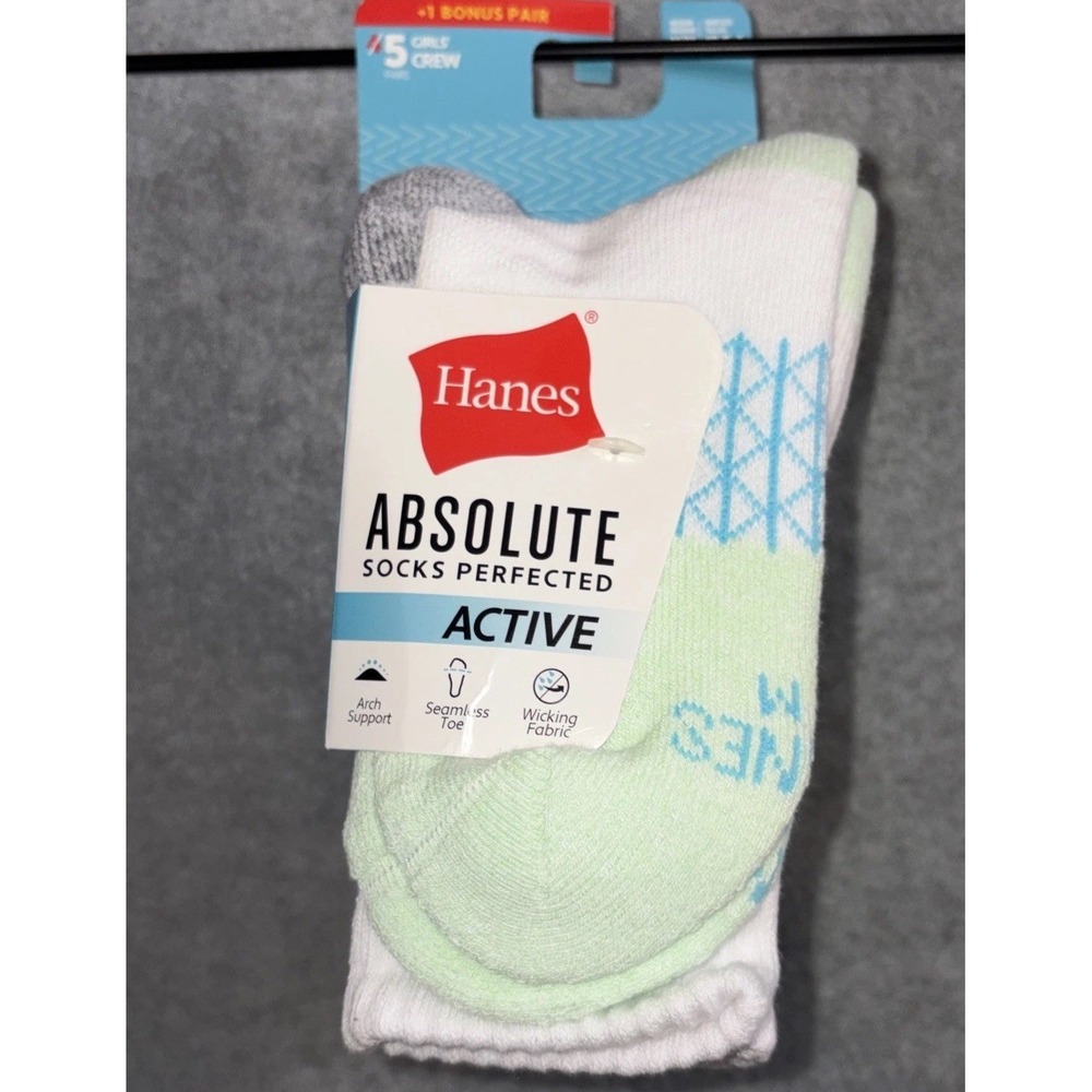 Hanes Girl Absolute Active Socks Crew Medium (10.5 - 4) 5 Pack